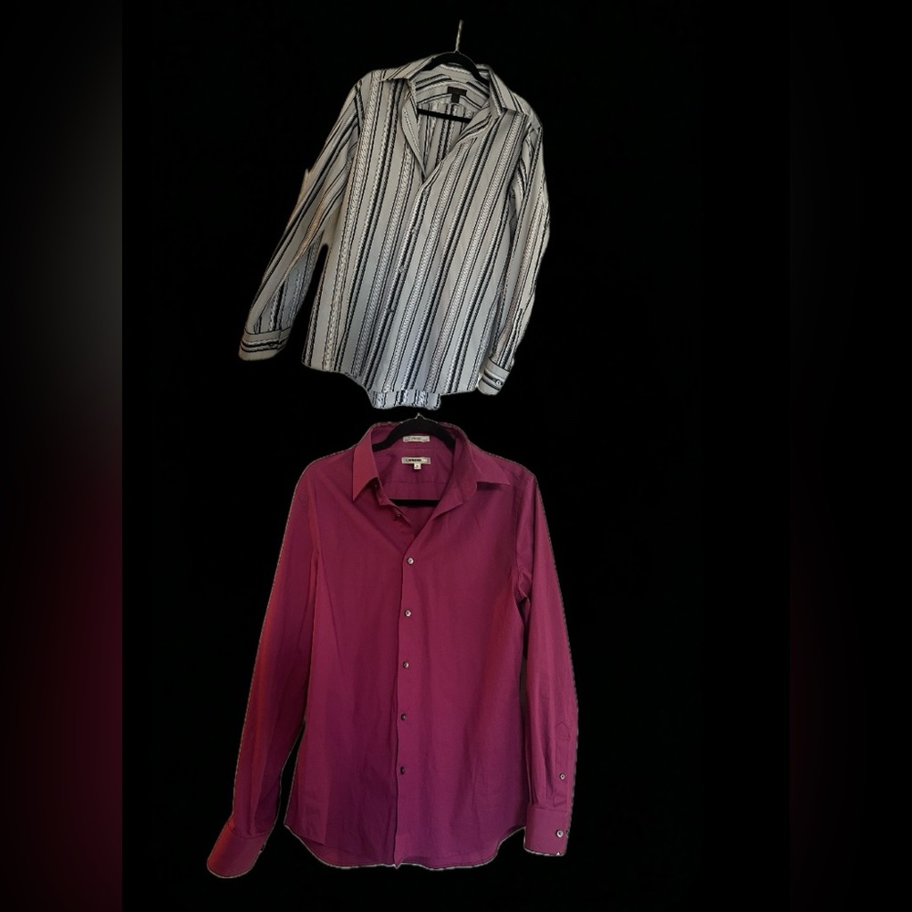 EXPRESS Men’s Vintage Striped Black and White Shirt and Pink Button-Up Shirt DUO